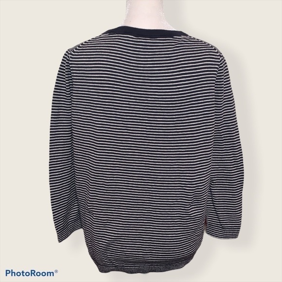 Gap Navy Blue & White Striped Embroidered Hello Sweater Size M - Picture 3 of 6